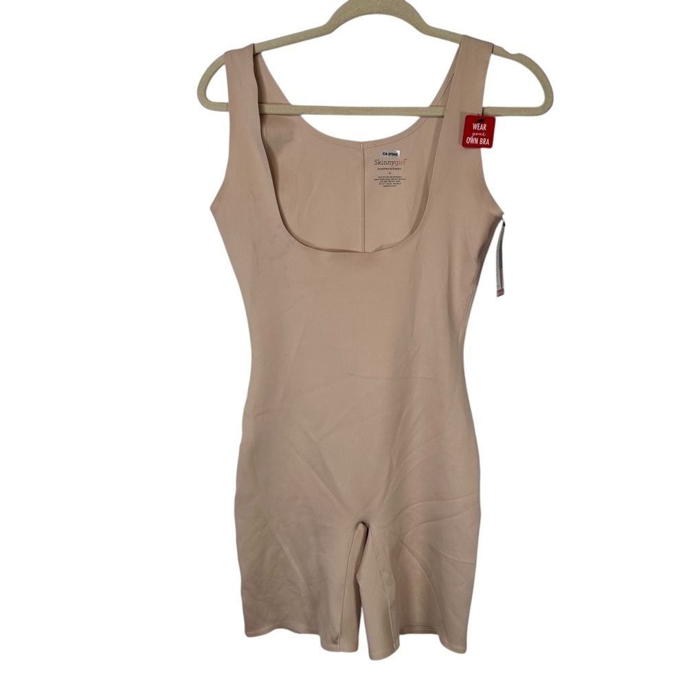 Skinnygirl Bodysuit L Tan WYOB Shapewear Slimming Contour Smoothing Sculpt
